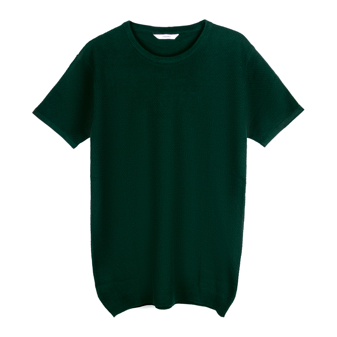 Bottel Green Knit Structured Plain T-Shirt