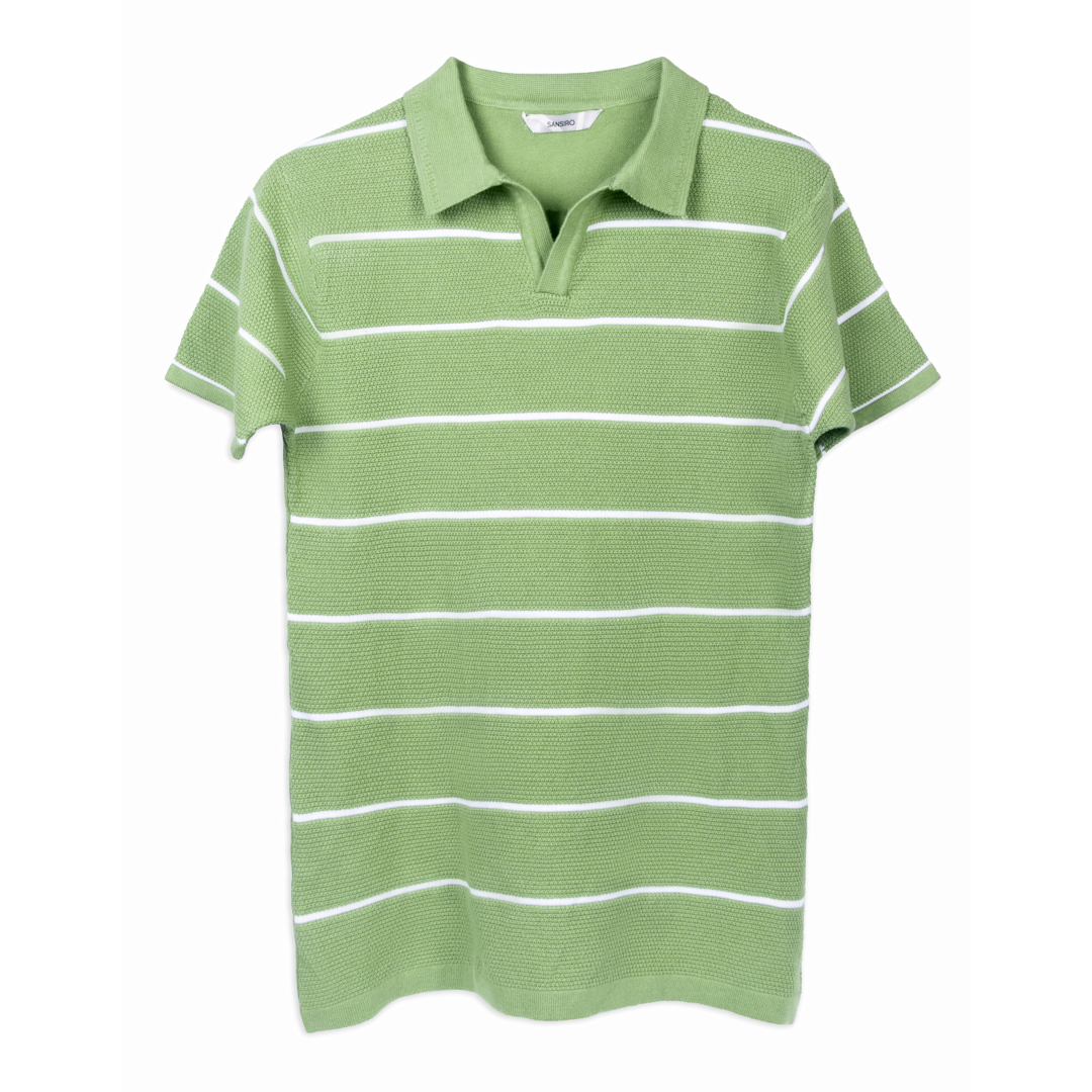 Green White Wide Striped Rib T-Shirt