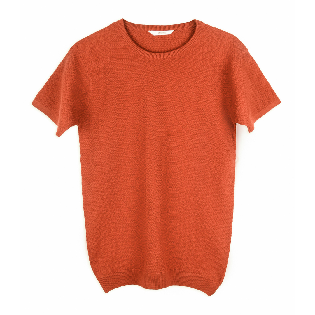 Orange Knit Structured Plain T-Shirt